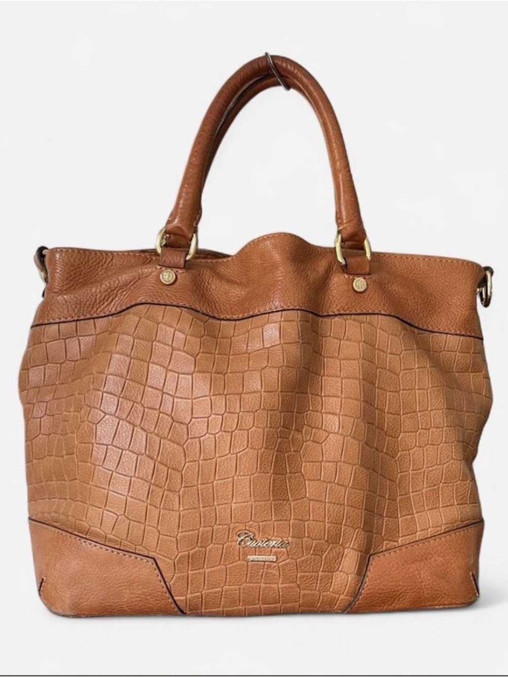 Cuoieria Florentina Italian Designer Croc-Embossed Leather Tote Timeless Camel